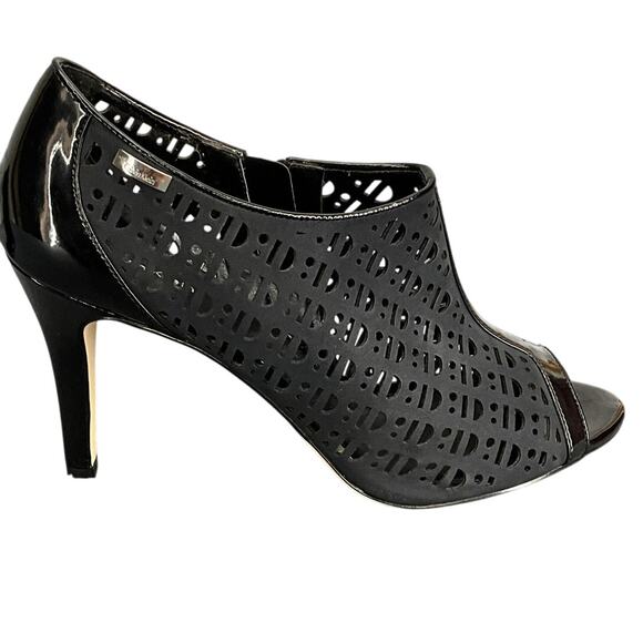 Calvin Klein Kailani Nubuck Patent Leather Black Side Zip Peep Toe Heel Women 10 - Picture 5 of 12